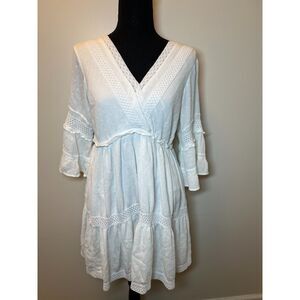 J Glee White Boho Dress Large Babydoll